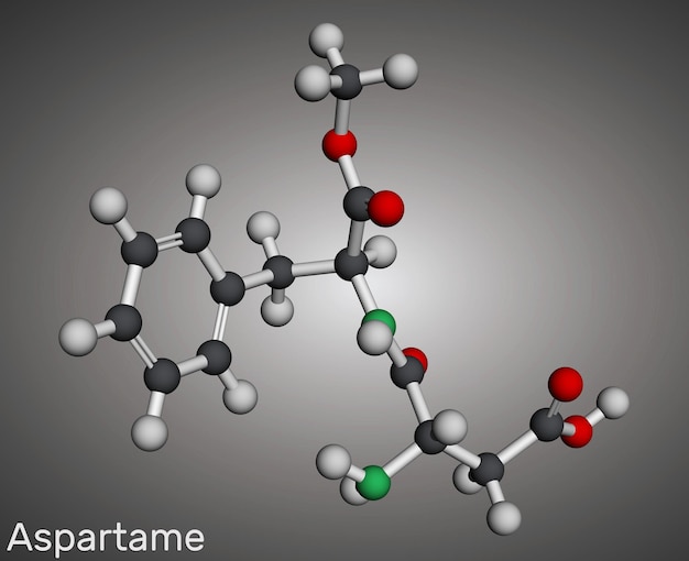 Aspartame APM molecule Sugar substitute and E951 Molecular model 3D rendering