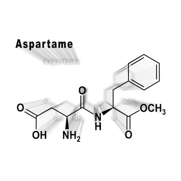 Aspartame artificial sweetener, Structural chemical formula on a white background