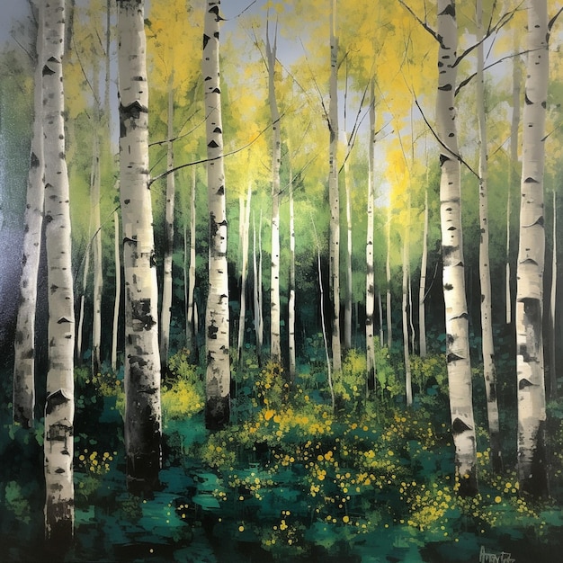 Photo aspen forest oil painting