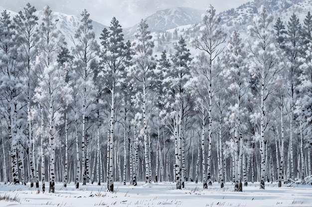 Aspen tree grove in mountains of Colorado during a snowy winter day Holiday landscape scene