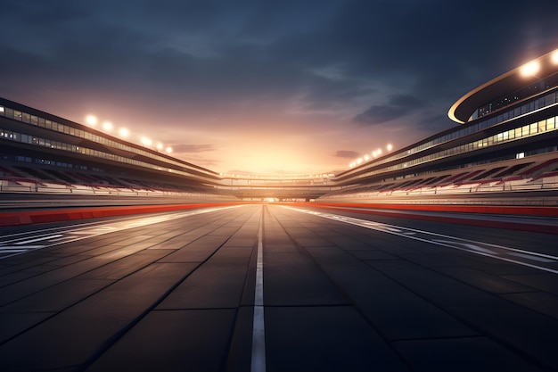 asphalt racing track and illuminated race sport at stadium evening arena and spotlight AI generate