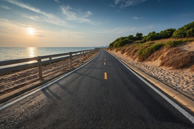 Photo asphalt road along the sea beach background