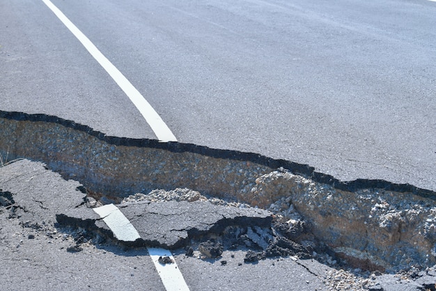 Asphalt road collapses