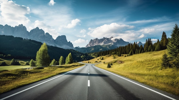 Asphalt road in dolomites in a summer days