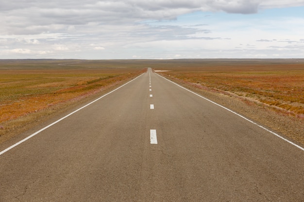 Asphalt road Sainshand Zamiin-Uud in Mongolia