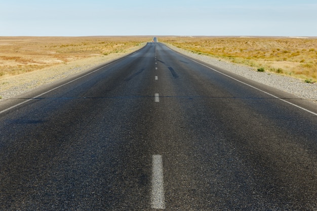 Asphalt road in the steppe of Kazakhstan