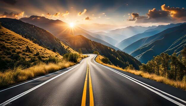 Asphalt road through mountains