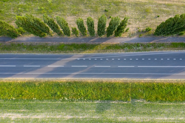 asphalt road view from above drone shooting