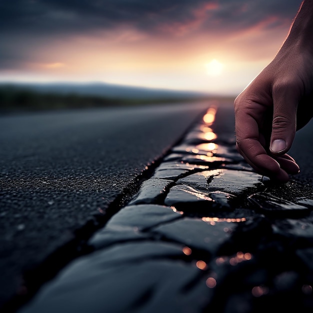 Asphalting Road with Human Fingers