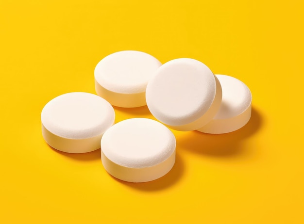 Aspirin tablets isolated on yellow background