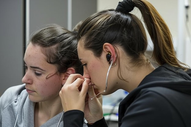 Photo assisting with ear cleaning and examina tions ar generative ai