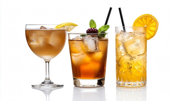 Assorted Alcohol Cocktails on White Background