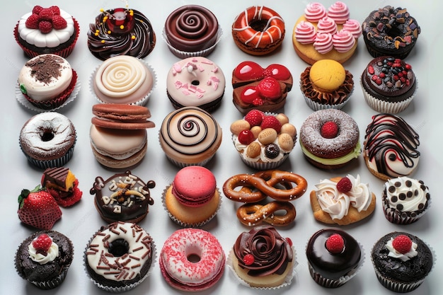 Assorted bakery sweets and desserts collection on white background