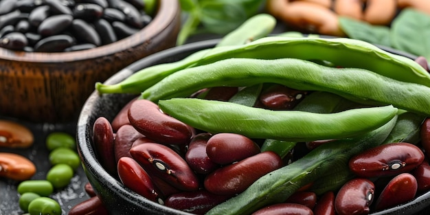 Photo assorted beans and vegetable protein isolated on white background concept food photography vegetable protein assorted beans white background healthy eating