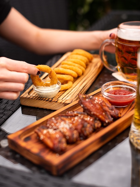 Assorted beer snacks, fast food