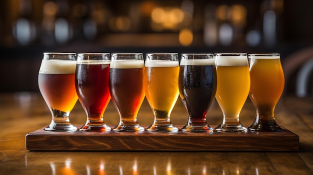 Assorted beers in a flight