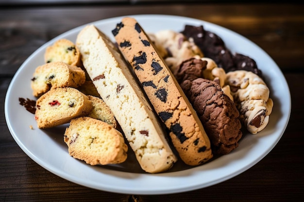 Photo assorted biscotti on plate sweet healthy snacksmithai delicious food