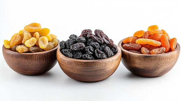 Assorted Bowls of Mixed Dried Fruits on White Background