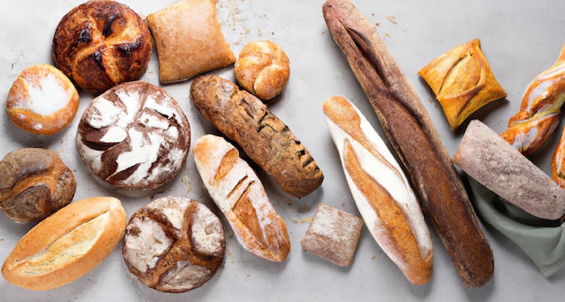 Assorted breads on an isolated white background