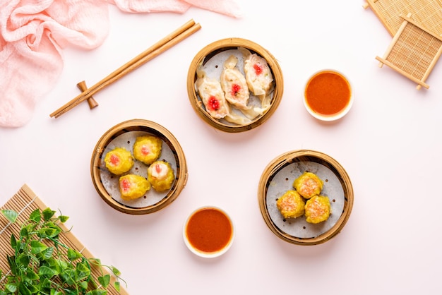 Assorted Chinese Dimsum in bamboo basket