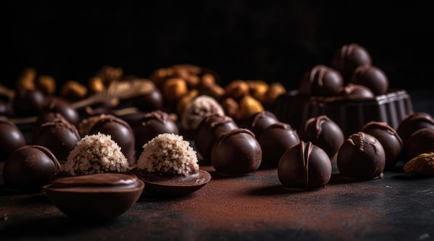 Assorted chocolate chestnuts and truffles