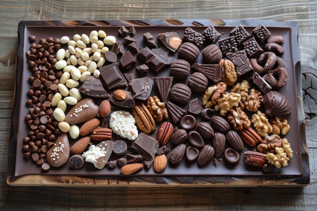 Assorted chocolate and nuts treats platter