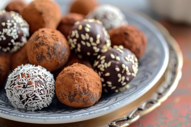 Assorted chocolate truffles on elegant plate