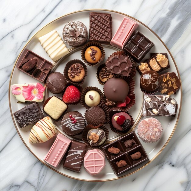 Photo assorted chocolates and sweets arranged on a plate