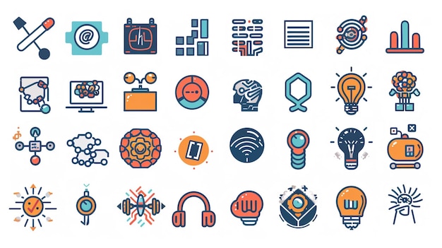 Assorted collection of vibrant diverse icons in different sizes