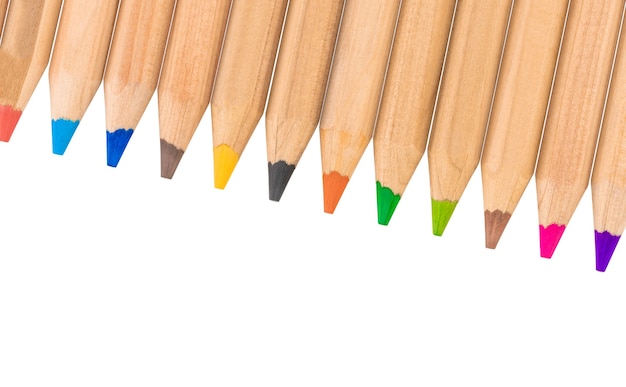 Assorted color pencils, isolated on white background.