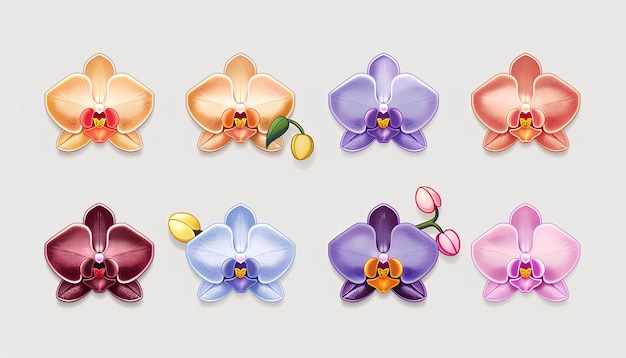 assorted colored orchid emojis