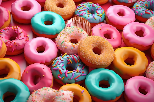 Assorted colorful donuts background Generative AI