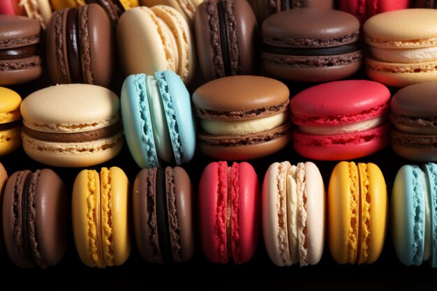 Assorted colorful french macaroons for sale Full frame image perfect for banner and background use