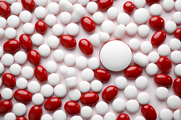 Assorted colorful pills arranged in an interesting composition on a clean white background