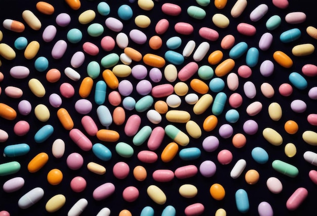 Assorted Colorful Pills Arranged on a Table Vibrant and Varied Medication