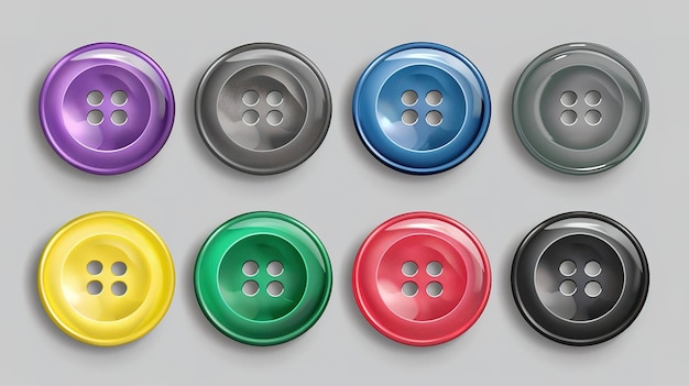 Assorted colorful sewing buttons on gray background for crafts and fashion