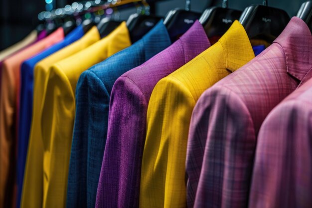 Assorted Colorful Suits on Hangers Focusing on Retail Fashion