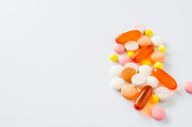 Assorted colorful tablets and pills