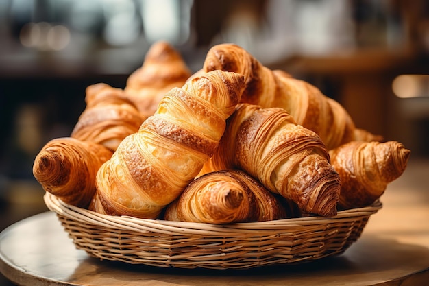 Assorted Croissants in a Basket at a Cafe