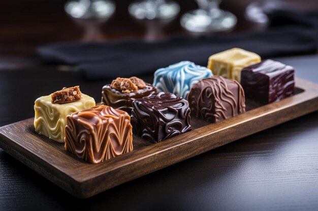 Photo assorted dark chocolate pralines