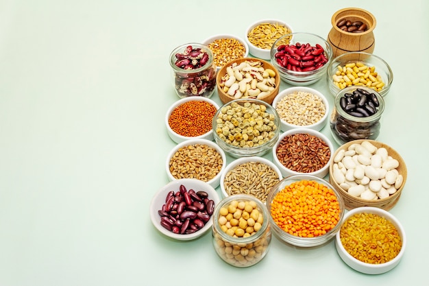 Assorted different types of beans and cereals grains