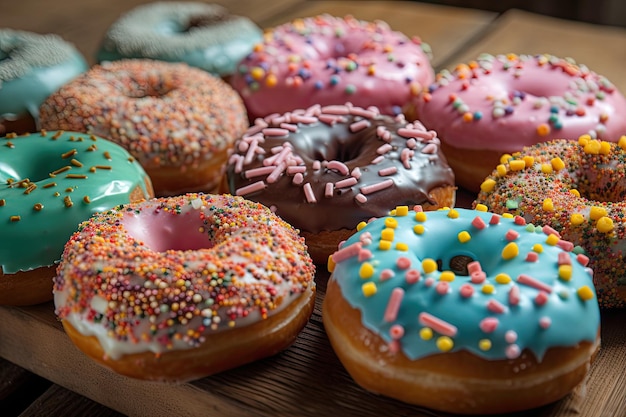 Assorted Donuts of Sweetness Multicolored Glazed Donuts with Sprinkles Baked with Chocolate Icing