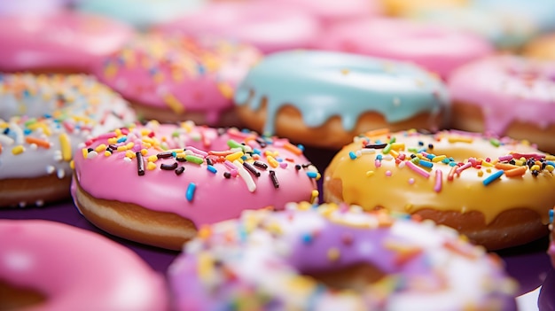 assorted donuts with chocolate frosted pink glazed and sprinkles donuts