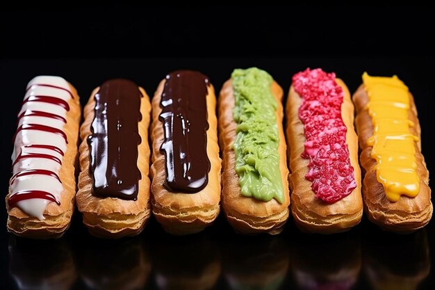 Photo assorted eclairs with fillings pastry food image photography