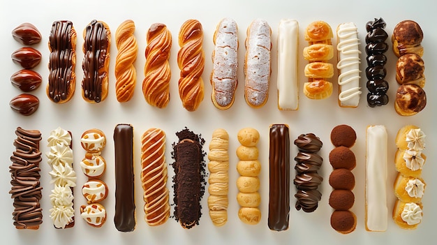 Photo assorted eclairs with various toppings chocolate cream and more