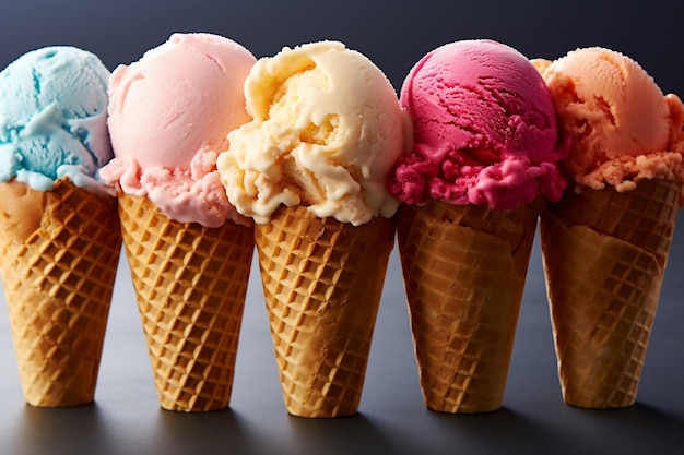 Assorted Flavors of Ice Cream in a Cone A Delightful Treat for Every Palate Generative AI