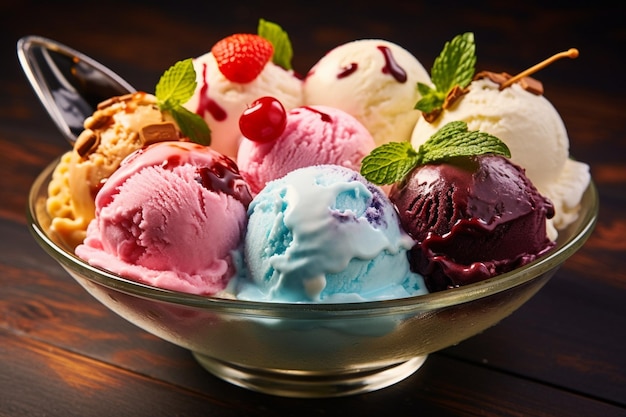 Assorted flavors of ice cream served in vintagestyle ceramic dishes