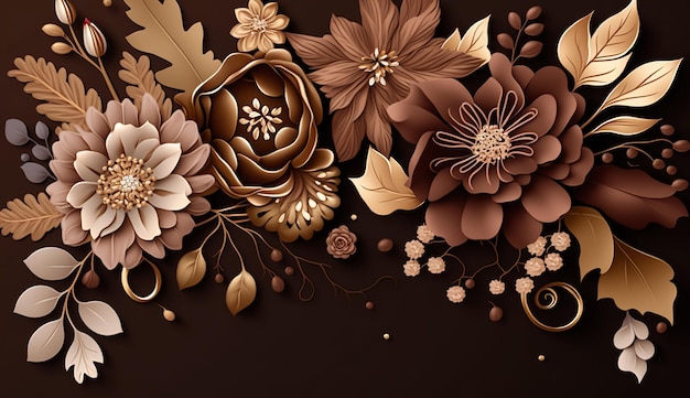 Assorted floral brown color flower border background AI Generated