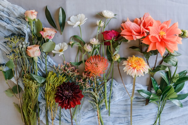 Assorted flowers prepaired for bouqet