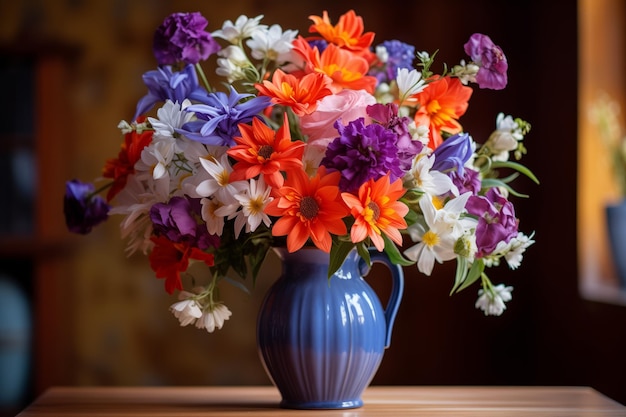 Assorted Flowers in Spacious Vase A Diverse Collection of Blooms Perfect for Interior Decor and Design